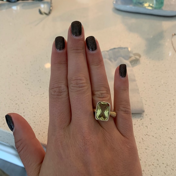 Green Amethyst Ring in silver and 18K yellow gold - Picture 2 of 5